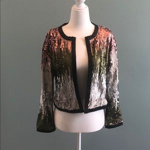 Sequin jacket with leather trim - size small
